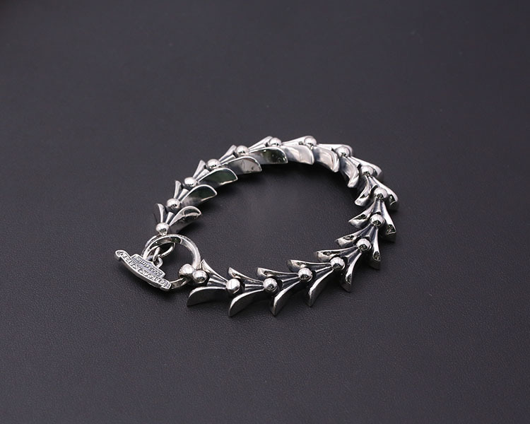 925 sterling silver handmade vintage men's bracelets American European antique silver designer jewelry fishes tail link chain bracelets with toggle clasps