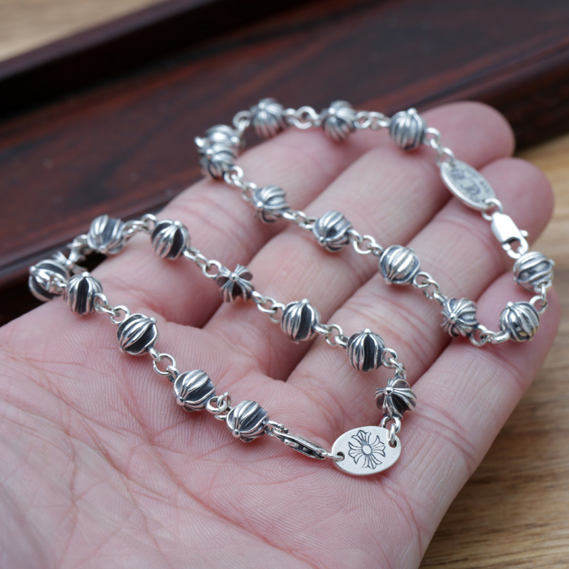 7mm Chain Bracelets 925 Sterling Silver 17 18 19 20 cm Antique Vintage Crosses balls Links Handmade Chains Lobster Clasps Luxury Jewelry Accessories Gifts For Women