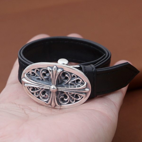 925 sterling silver handmade vintage leather hollow cross flower adjustable bracelets American European antique silver designer jewelry bracelets with watch buckle clasps