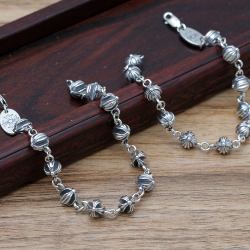 7mm Chain Bracelets 925 Sterling Silver 17 18 19 20 cm Antique Vintage Crosses balls Links Handmade Chains Lobster Clasps Luxury Jewelry Accessories Gifts For Women