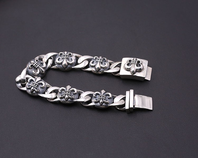 925 sterling silver handmade vintage men's bracelets American European antique silver designer jewelry thick anchors link chain bracelets with insert clasps