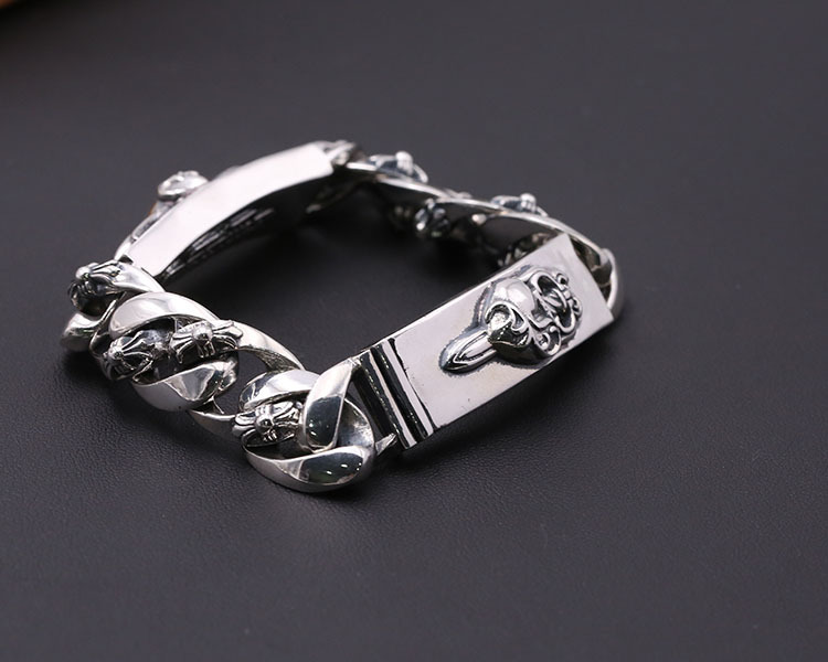 925 sterling silver handmade vintage men's bracelets American European antique silver designer jewelry thick crosses link chain hearts swords bracelets with insert clasps