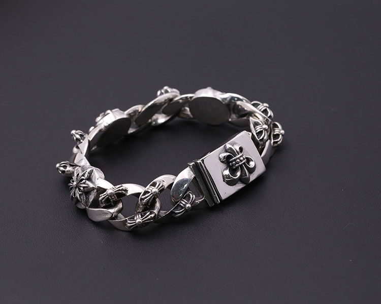 925 sterling silver handmade vintage men's bracelets American European antique silver designer jewelry thick crosses link chain six-pointed stars anchorbracelets with insert clasps