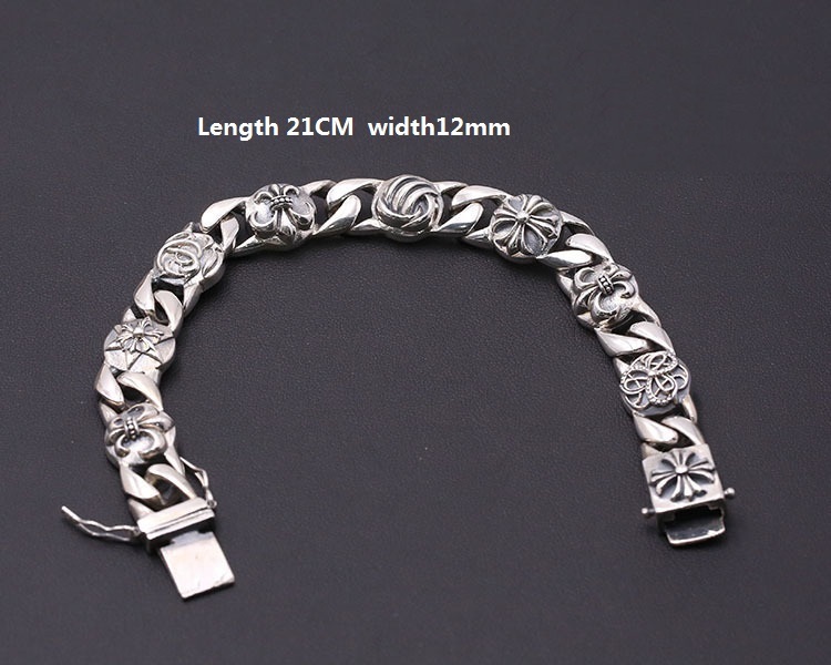 925 sterling silver handmade vintage men's bracelets American European antique silver designer jewelry thick link chain bracelets with insert clasps