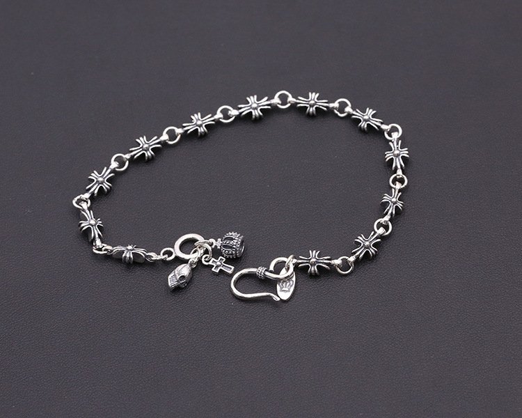 925 sterling silver handmade vintage bracelets for men and women American European antique silver designer jewelry crosses link chain bracelets with hook clasps