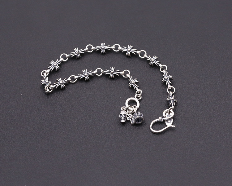 925 sterling silver handmade vintage bracelets for men and women American European antique silver designer jewelry crosses link chain bracelets with hook clasps