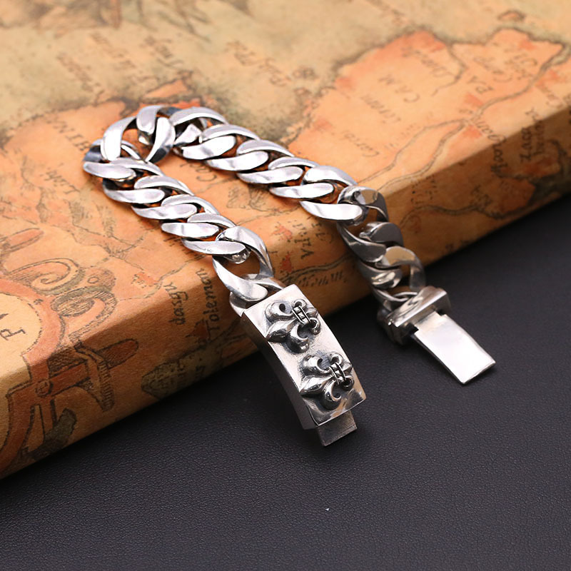 Double Anchors Chain Bracelets 925 Sterling Silver 18 20 cm Links Antique Gothic Punk Vintage Handmade Chains Bracelet Jewelry Accessories Gifts For Men Women