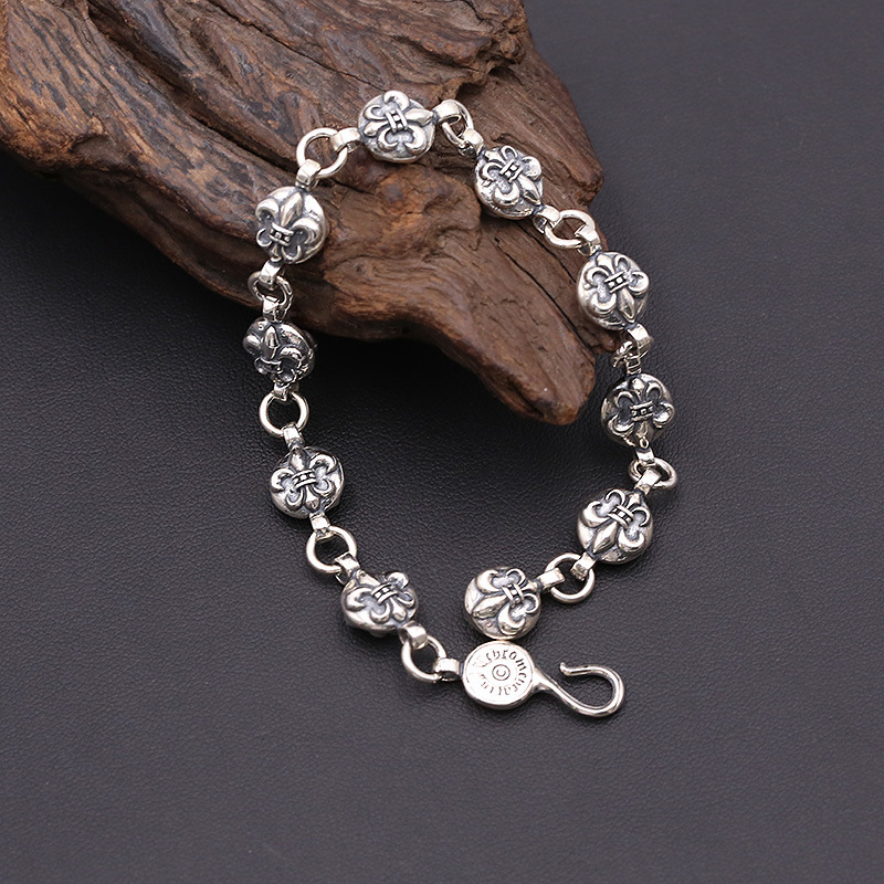 Anchors Round Parts Chain Bracelets 925 Sterling Silver 20 cm Anchors Links Gothic Punk Vintage Handmade Chains Bracelet Jewelry Accessories Gifts For Men Women