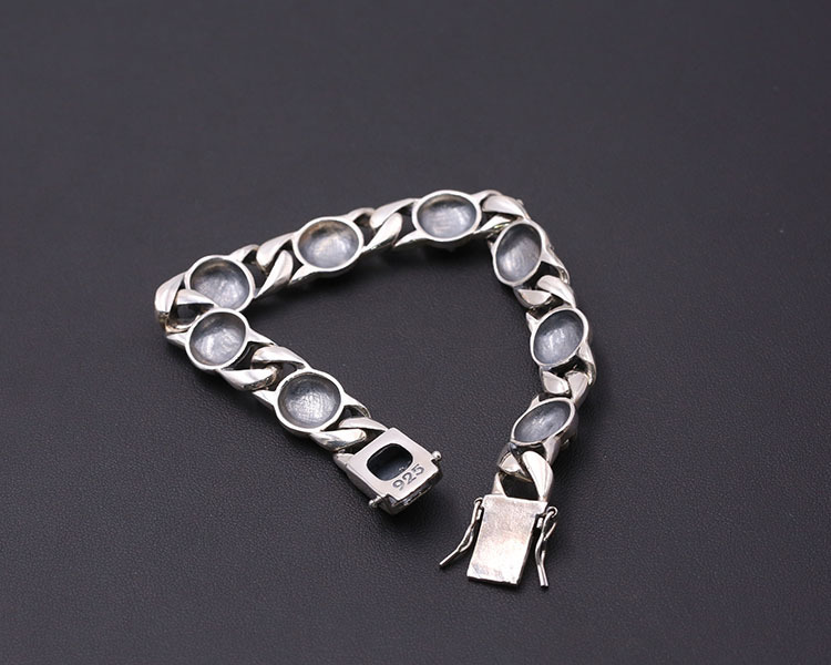 925 sterling silver handmade vintage men's bracelets American European antique silver designer jewelry thick link chain bracelets with insert clasps