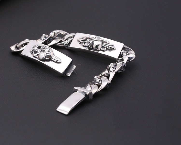 925 sterling silver handmade vintage men's bracelets American European antique silver designer jewelry thick crosses link chain hearts swords bracelets with insert clasps