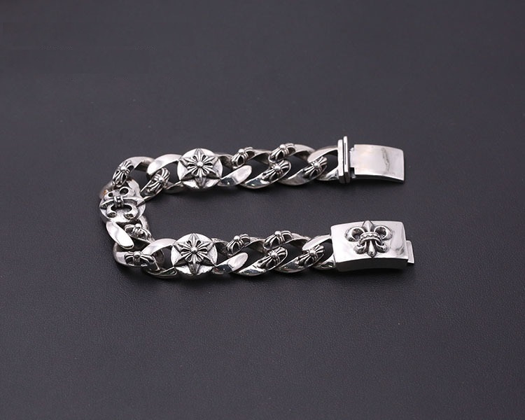 925 sterling silver handmade vintage men's bracelets American European antique silver designer jewelry thick crosses link chain six-pointed stars anchorbracelets with insert clasps
