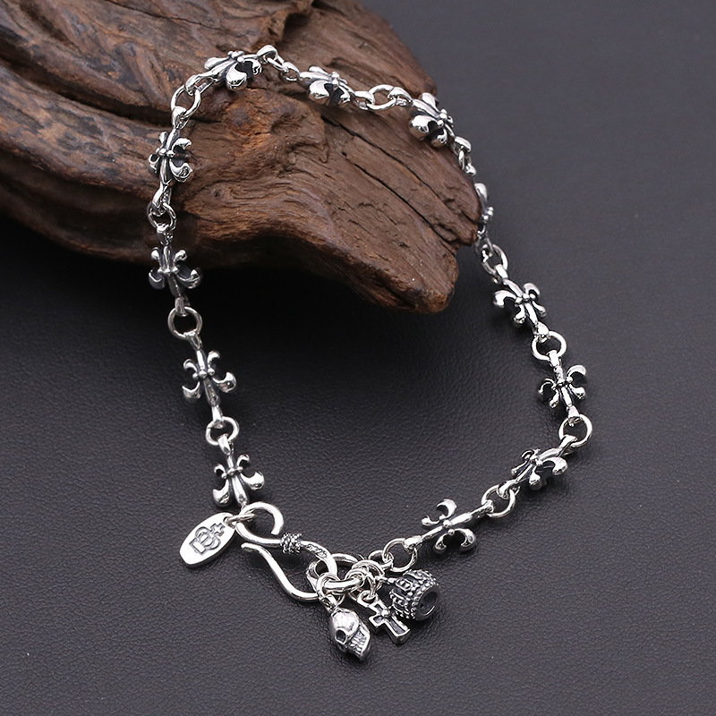 925 sterling silver handmade vintage bracelets for men and women American European antique silver designer jewelry anchors link chain bracelets with hook clasps