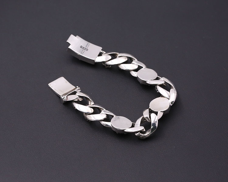 925 sterling silver handmade vintage men's bracelets American European antique silver designer jewelry thick crosses link chain six-pointed stars anchorbracelets with insert clasps