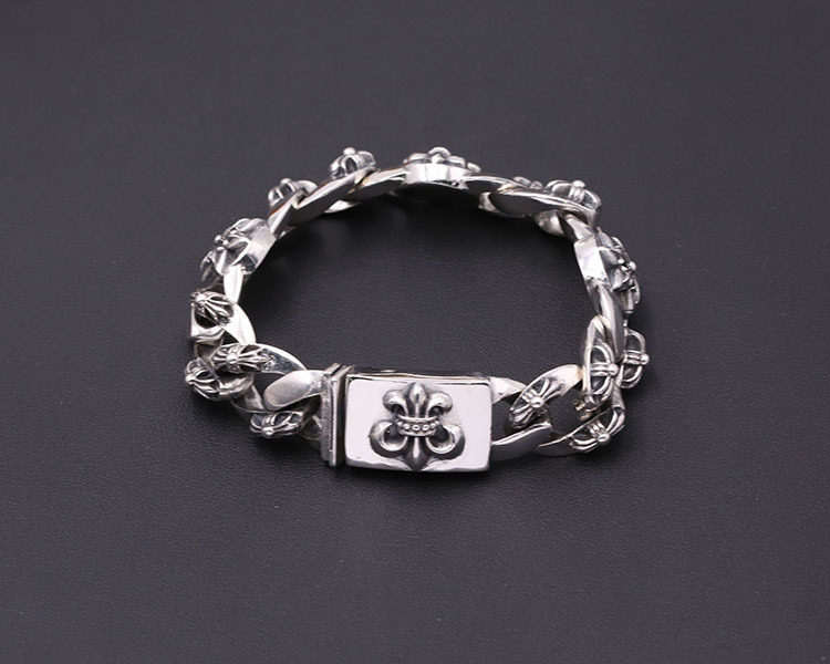925 sterling silver handmade vintage men's bracelets American European antique silver designer jewelry thick crosses link chain six-pointed stars anchorbracelets with insert clasps