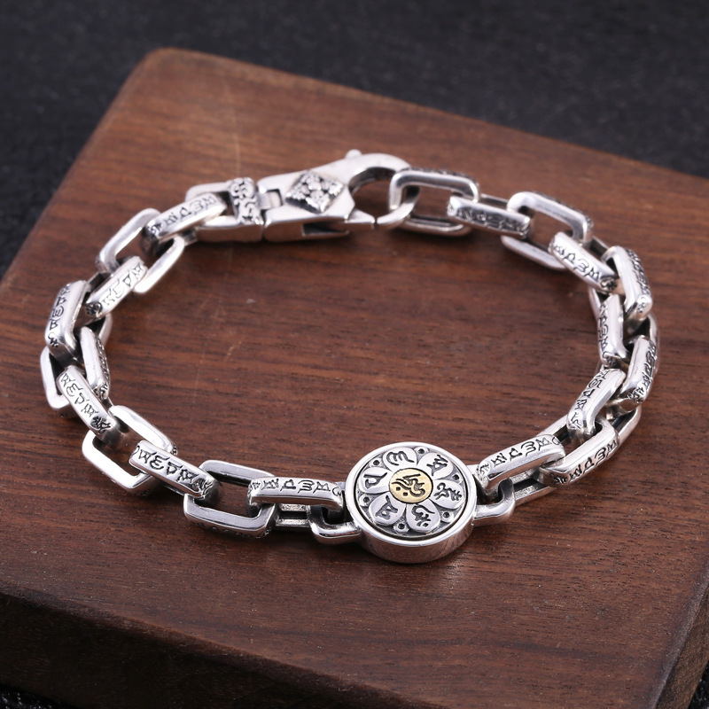 925 sterling silver handmade vintage men's bracelets American European antique silver designer jewelry thick link chain bracelets with lobster clasps