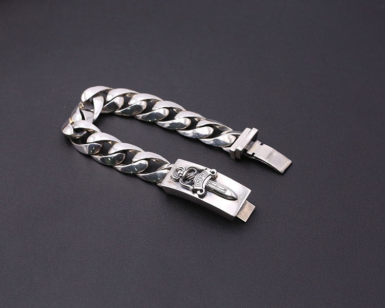 925 sterling silver handmade vintage men's bracelets American European antique silver designer jewelry thick link chain sword bracelets with insert clasps