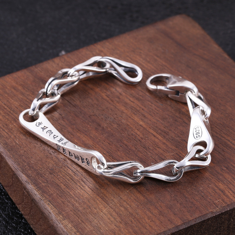 925 sterling silver handmade vintage bracelets American European antique silver designer jewelry thick twisted link chain bracelets with lobster clasps