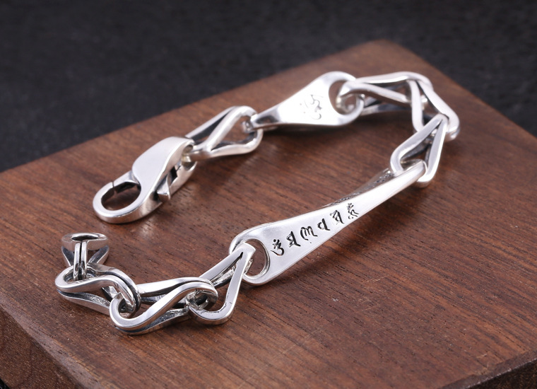 925 sterling silver handmade vintage bracelets American European antique silver designer jewelry thick twisted link chain bracelets with lobster clasps