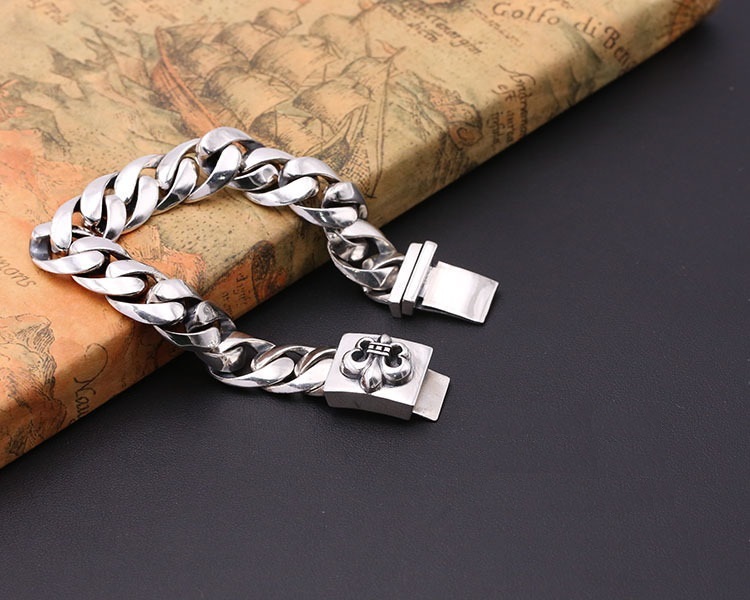 925 sterling silver handmade vintage men's bracelets American European antique silver designer jewelry thick link chain anchor bracelets with insert clasps