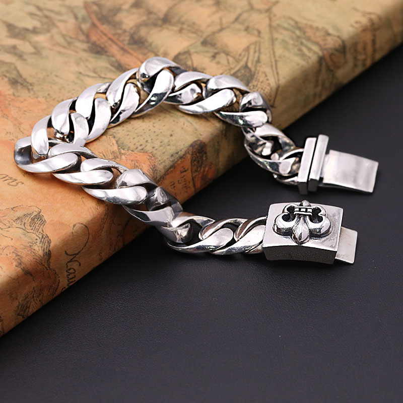 925 sterling silver handmade vintage men's bracelets American European antique silver designer jewelry thick link chain anchor bracelets with insert clasps