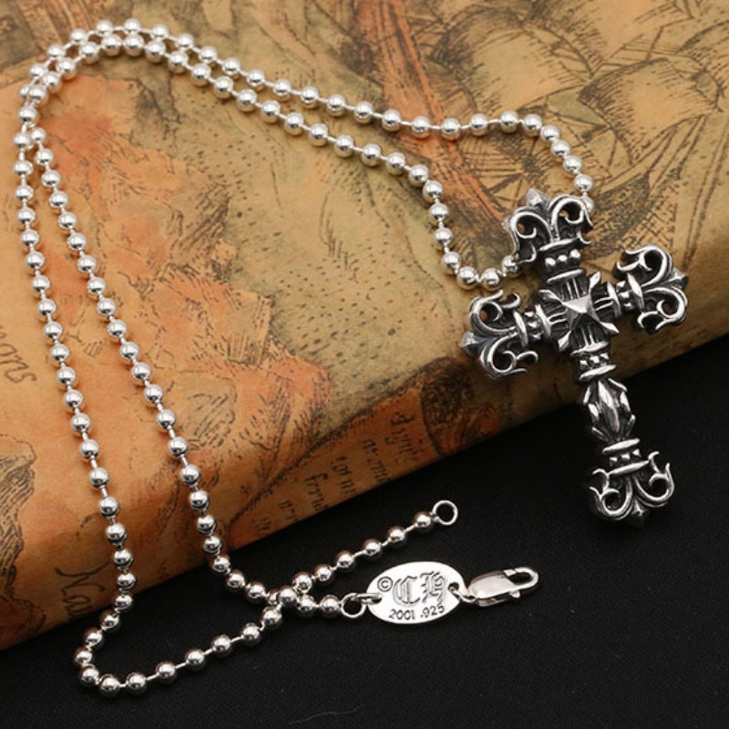 Crosses Fire Pendant Necklaces Medium Large 925 Sterling Silver Ball chain Vintage Gothic Punk Hip-hop Timeless Jewelry Accessories Gifts For Men Women 45 50 55 60 cm