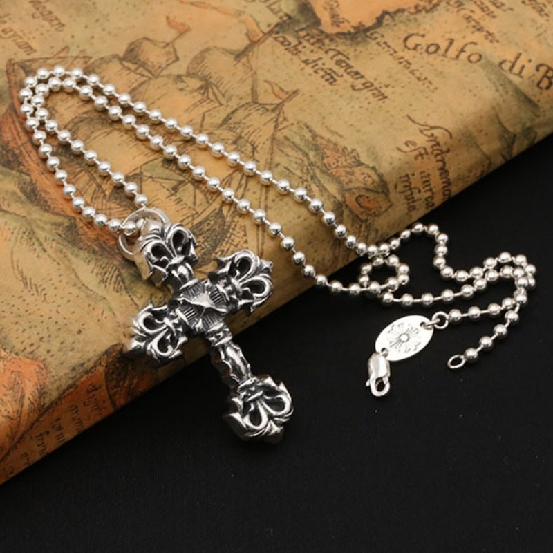 Crosses Fire Pendant Necklaces Medium Large 925 Sterling Silver Ball chain Vintage Gothic Punk Hip-hop Timeless Jewelry Accessories Gifts For Men Women 45 50 55 60 cm