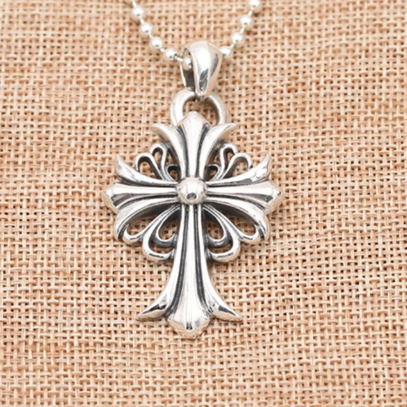 Cross Floral Pendant Necklaces 925 Sterling Silver Ball chain Vintage Gothic Punk Hip-hop fashion Timeless Jewelry Accessories Gifts For Men Women 45 50 55 60 65 cm