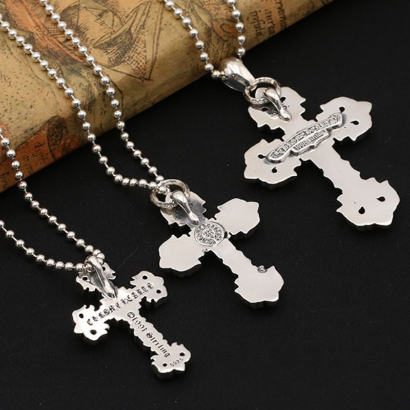 Crosses Fire Pendant Necklaces Medium Large 925 Sterling Silver Ball chain Vintage Gothic Punk Hip-hop Timeless Jewelry Accessories Gifts For Men Women 45 50 55 60 cm
