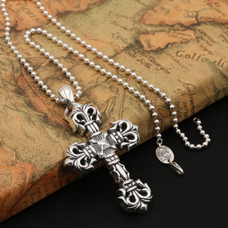 Crosses Fire Pendant Necklaces Medium Large 925 Sterling Silver Ball chain Vintage Gothic Punk Hip-hop Timeless Jewelry Accessories Gifts For Men Women 45 50 55 60 cm