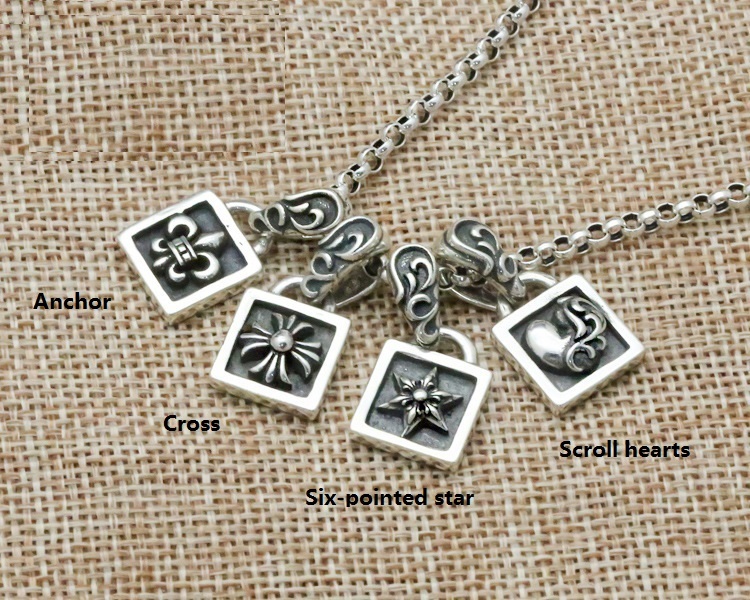 925 sterling silver necklace pendants crosses anchor stars hearts American European antique hip-hop luxury jewelry accessories gifts