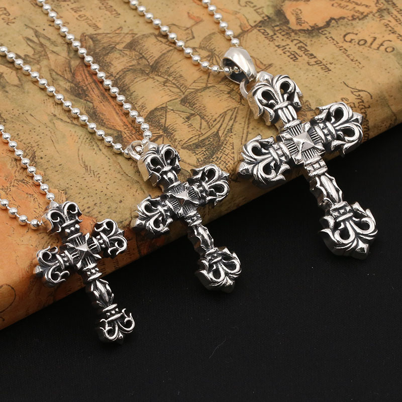 Crosses Fire Pendant Necklaces Medium Large 925 Sterling Silver Ball chain Vintage Gothic Punk Hip-hop Timeless Jewelry Accessories Gifts For Men Women 45 50 55 60 cm