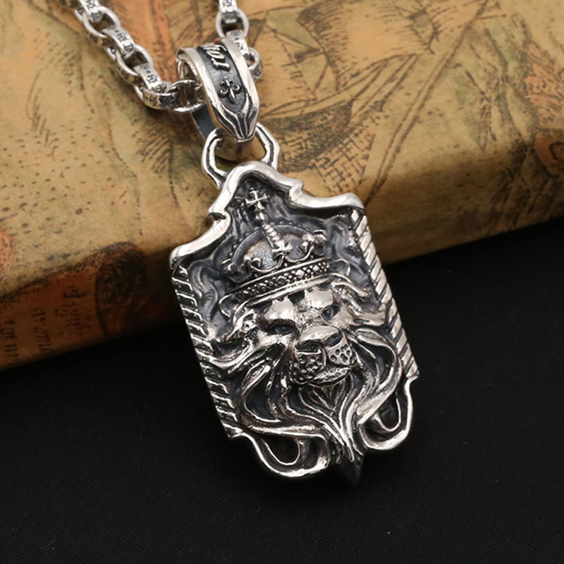 925 sterling silver handmade vintage jewelry necklace pendant without chain American European antique silver designer lion pendants for men