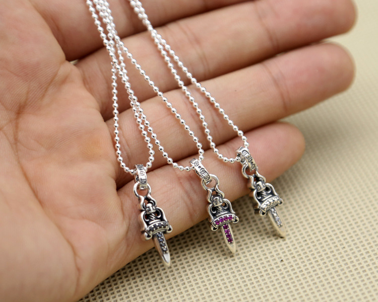 925 sterling silver handmade vintage jewelry necklace pendant without chain American European antique silver designer sword pendants with stones for men and women