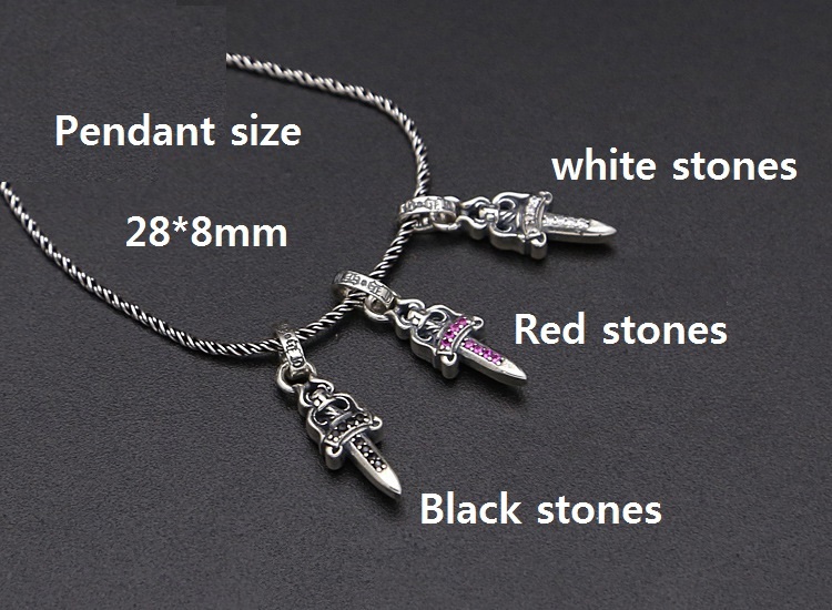 925 sterling silver handmade vintage jewelry necklace pendant without chain American European antique silver designer sword pendants with stones for men and women