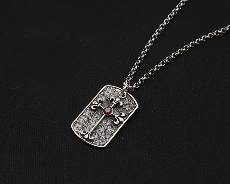 Cross Badge Pendant Necklaces Red Stone 925 Sterling Silver Ball chain Vintage Gothic Punk Hip-hop fashion Timeless Jewelry Accessories Gifts For Men Women 45 50 55 cm