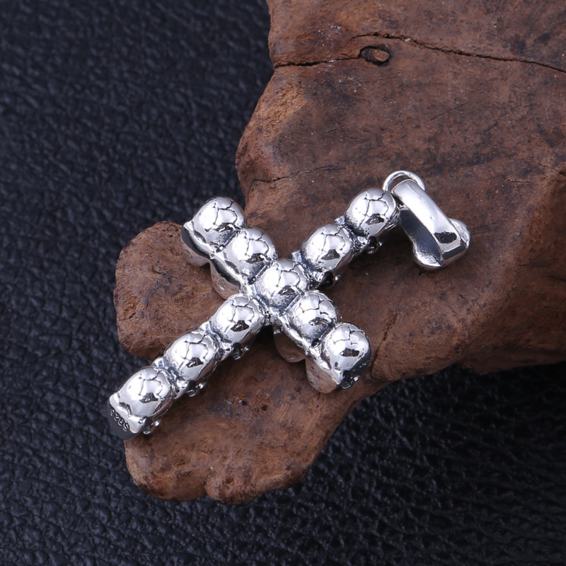 925 sterling silver handmade vintage gothic punk style jewelry necklace pendant without chain American European antique silver designer skull cross pendants for men and women