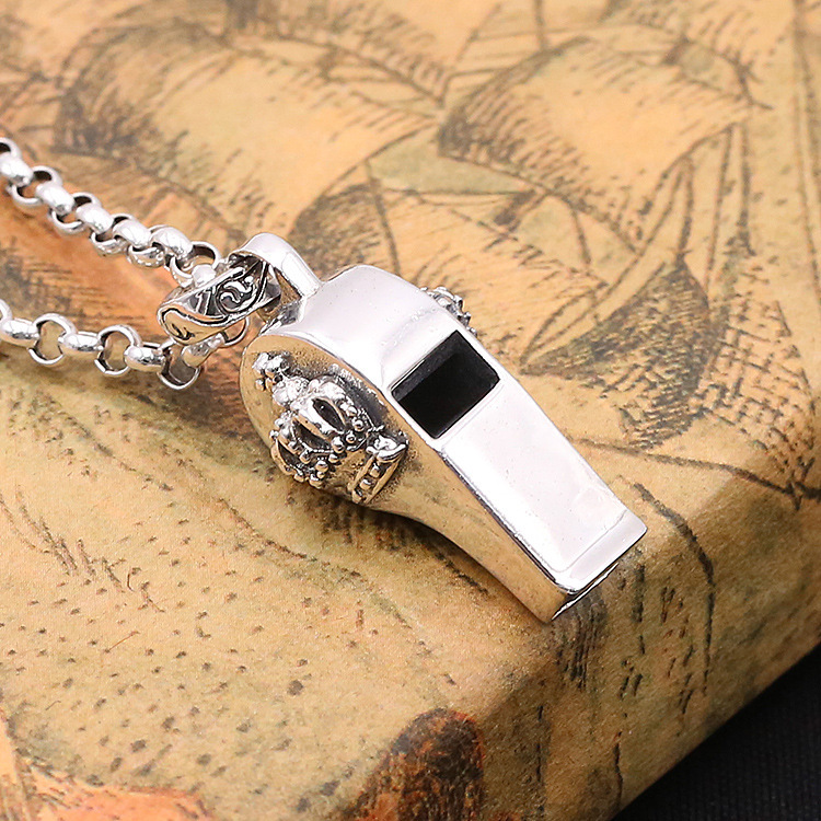 925 sterling silver handmade jewelry necklace pendant without chain American European antique silver designer crown whistle pendants for men and women
