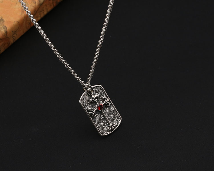 Cross Badge Pendant Necklaces Red Stone 925 Sterling Silver Ball chain Vintage Gothic Punk Hip-hop fashion Timeless Jewelry Accessories Gifts For Men Women 45 50 55 cm