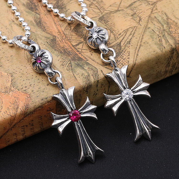 Crosses Pendant Necklaces 925 Sterling Silver Ball chain White Red Stones Vintage Gothic Punk Hip-hop fashion Timeless Jewelry Accessories Gifts For Men Women