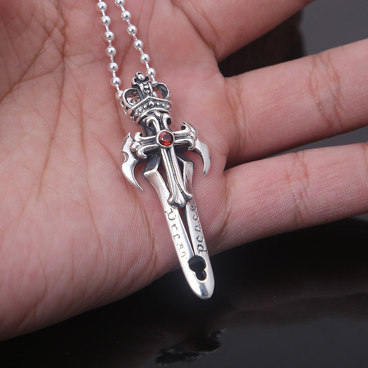 925 sterling silver handmade vintage jewelry necklace pendant without chain American European gothic punk style antique silver designer sword pendants