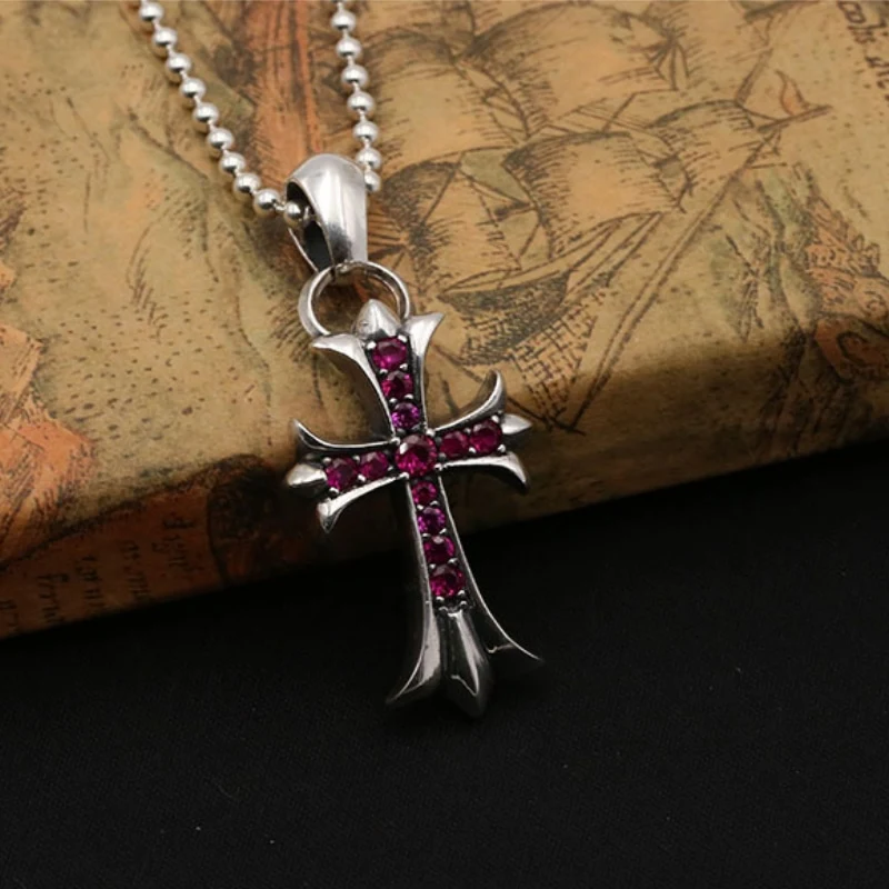 Crosses Pendant Necklaces 925 Sterling Silver Ball chain White Red Black Stones Vintage Gothic Punk Hip-hop fashion Timeless Jewelry Accessories Gifts For Men Women