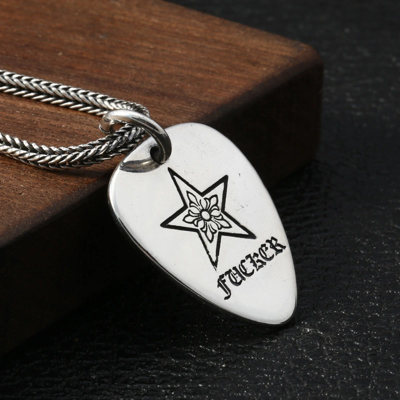 Five-pointed Star Guitar Picks Pendant Necklaces  925 Sterling Silver Ball chain Vintage Gothic Punk Hip-hop Fashion Timeless Jewelry Accessories Gifts For Men Women