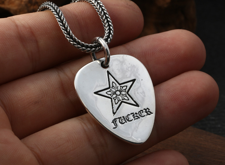 Five-pointed Star Guitar Picks Pendant Necklaces  925 Sterling Silver Ball chain Vintage Gothic Punk Hip-hop Fashion Timeless Jewelry Accessories Gifts For Men Women