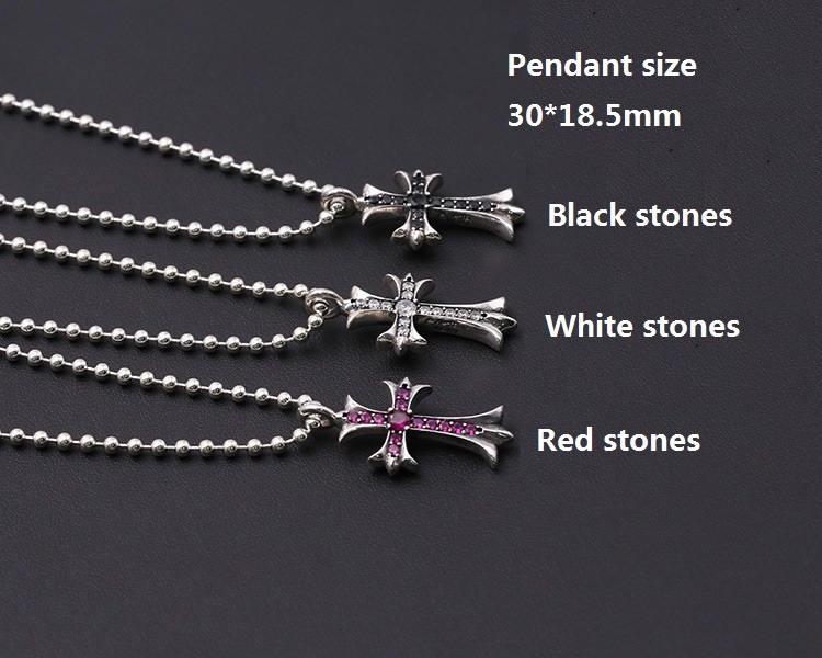 Crosses Pendant Necklaces 925 Sterling Silver Ball chain Red White Black Stones Vintage Gothic Punk Timeless Jewelry Accessories Gifts For Women 45 50 55 60 cm