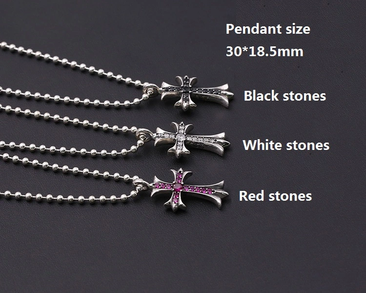 Crosses Pendant Necklaces 925 Sterling Silver Ball chain Red White Black Stones Vintage Gothic Punk Timeless Jewelry Accessories Gifts For Women 45 50 55 60 cm