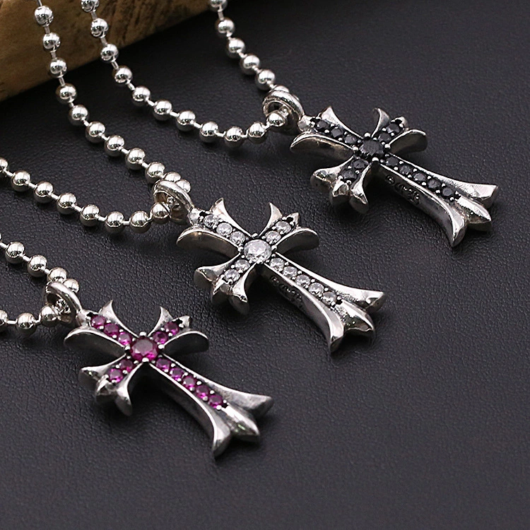 Crosses Pendant Necklaces 925 Sterling Silver Ball chain Red White Black Stones Vintage Gothic Punk Timeless Jewelry Accessories Gifts For Women 45 50 55 60 cm