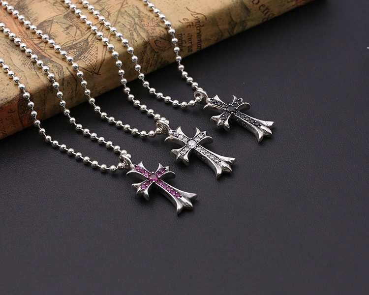 Crosses Pendant Necklaces 925 Sterling Silver Ball chain Red White Black Stones Vintage Gothic Punk Timeless Jewelry Accessories Gifts For Women 45 50 55 60 cm