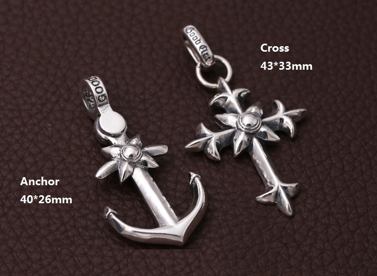 925 sterling silver handmade vintage jewelry necklace pendant without chain American European gothic punk style antique silver designer cross anchor pendants