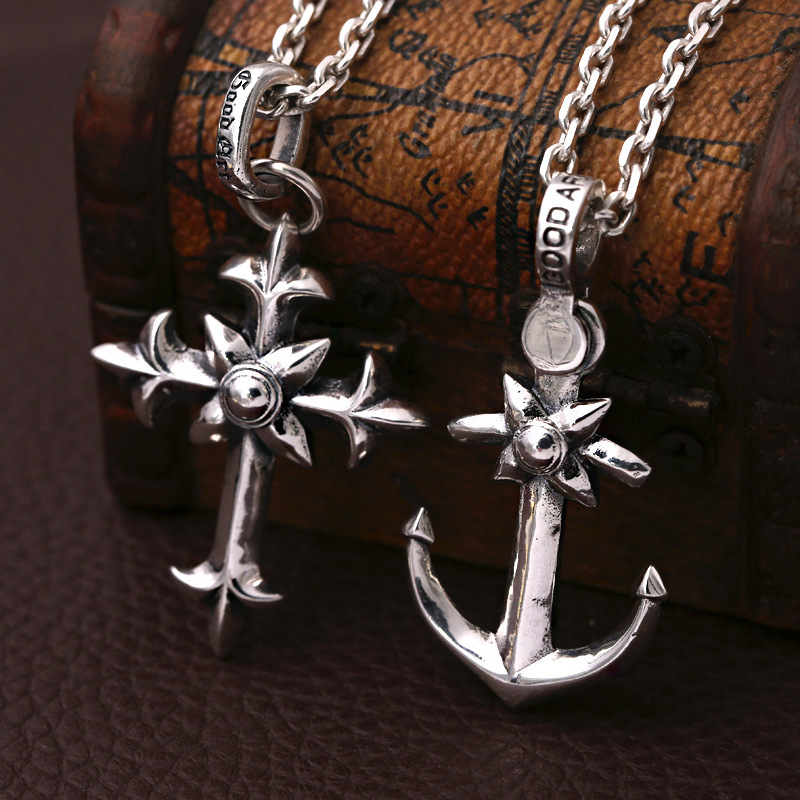 925 sterling silver handmade vintage jewelry necklace pendant without chain American European gothic punk style antique silver designer cross anchor pendants