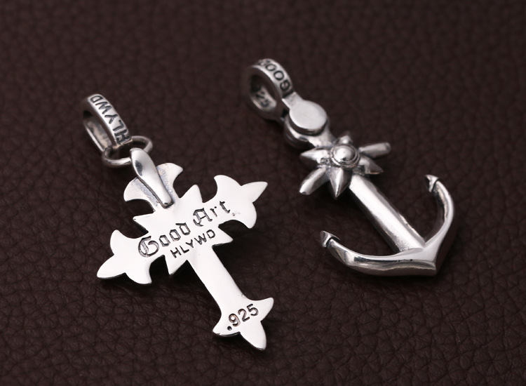 925 sterling silver handmade vintage jewelry necklace pendant without chain American European gothic punk style antique silver designer cross anchor pendants